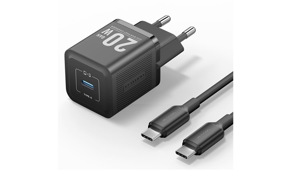 Vention TZ-FEPB0-EU-01 1-Port USB-C GaN Charger (20W) with USB-C to USB-C Cable (1M) EU-Plug B
