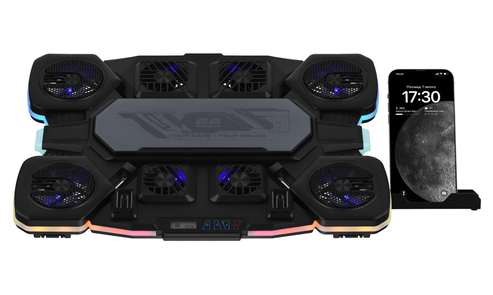 2E GAMING Laptop stand CPG-012, up to 17.3", 1xUSB-C, LCD/semiconductor cooling pad, RGB, black 2E-CPG-012