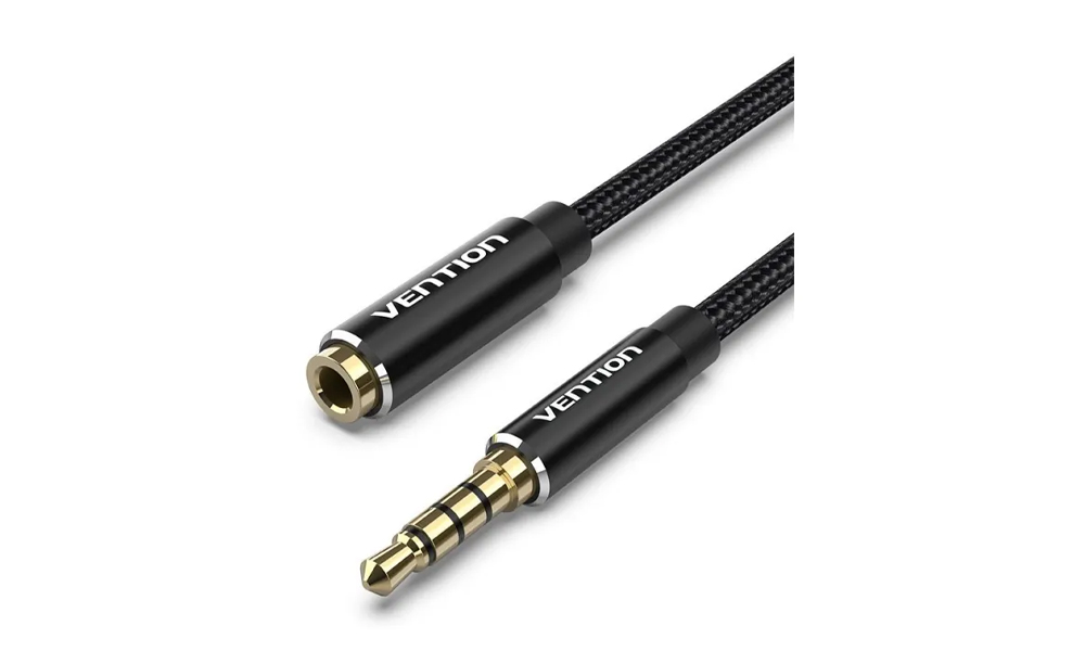 Vention BHCBF Cotton Braided TRRS 3.5mm Male to 3.5mm Female Audio Extension Cable 1M Black Aluminum Alloy Type