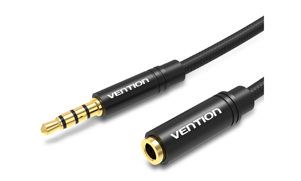 Vention BHBBI Cotton Braided 3.5mm Audio Extension Cable 3M Black Metal Type