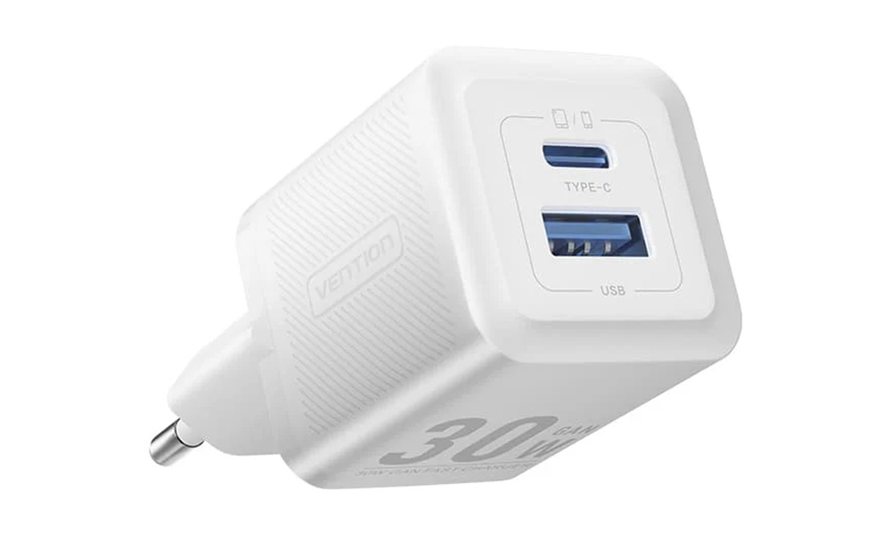 Vention FEQW0-EU 2-Port USB (C + A) GaN Charger (30W/30W) EU-Plug White