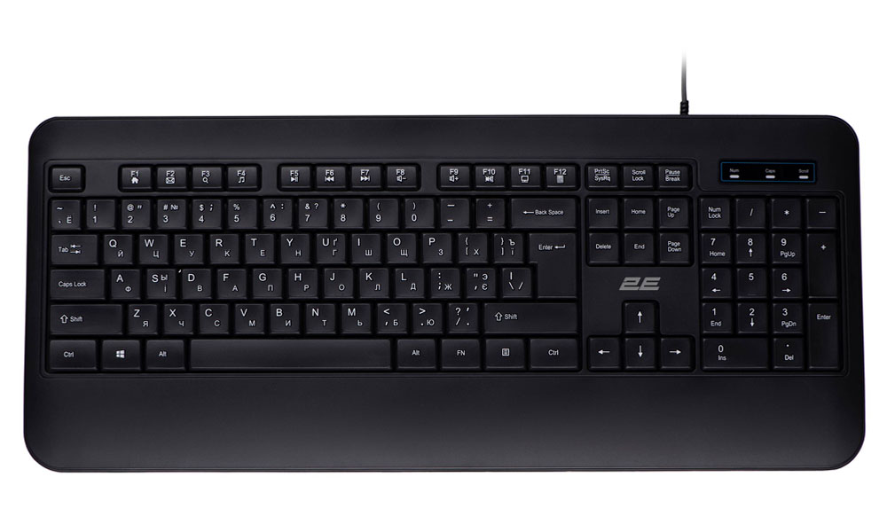 2E Keyboard membrane KS109 104key, USB-A, EN/UK/RU, black 2E-KS109UB