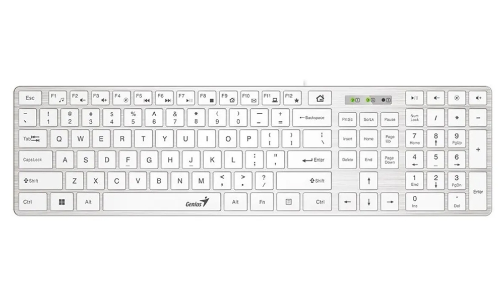 Genius SlimStar 126, White Slim Keyboard, Hairline Finish, Ultra-Slim Keycap