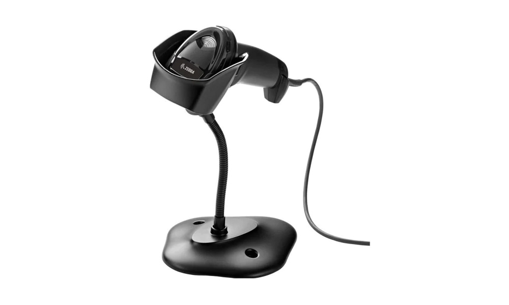 Zebra LI2208-SR Black Barcode Scanner with Stand | USB KIT: LI2208-SR00007ZZWW Scanner | CBA-U21-S07ZBR Shielded USB Cable | 20-61022-04R Stand | LI2208-SR7U2100SGW