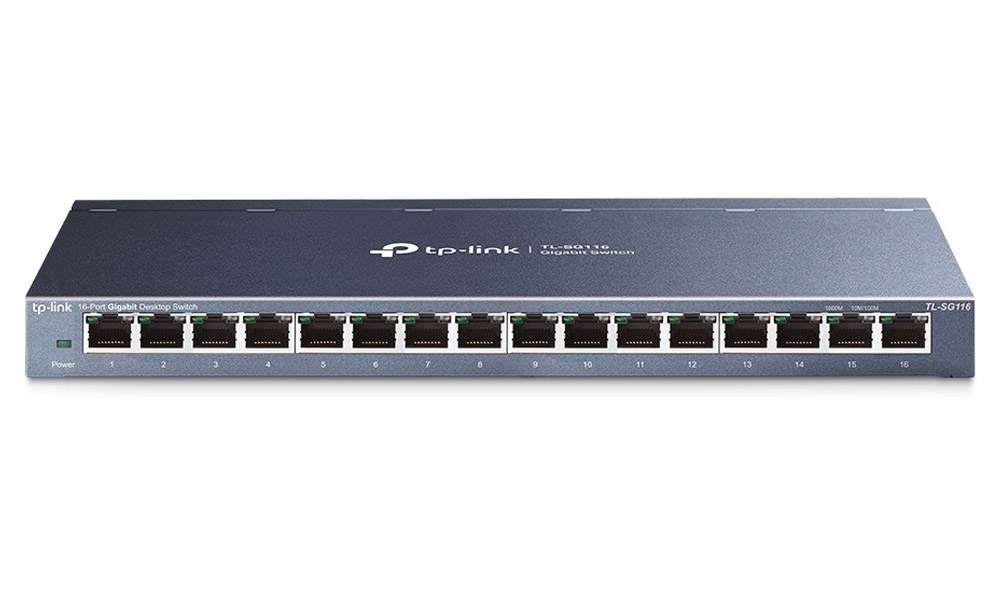 TP-Link, TL-SG116, 16-Port Gigabit Desktop Switch, 16 10/100/1000Mbps Auto-Negotiation RJ45.