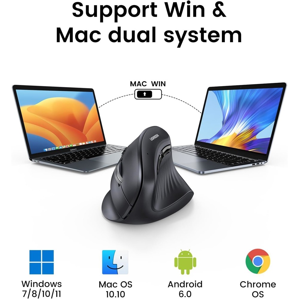 Ugreen MU008 (25444), Wireless, Bluetooth, USB, Mouse, Black