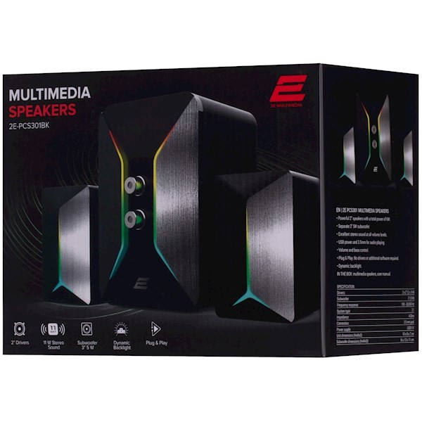 2E Multimedia speaker PCS301 RGB, 2.1, USB, Black 2E-PCS301BK