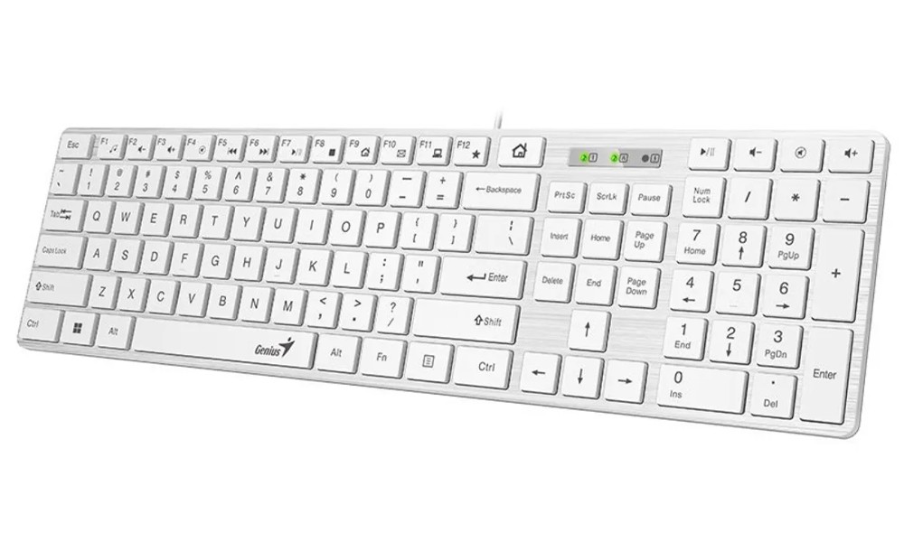 Genius SlimStar 126, White Slim Keyboard, Hairline Finish, Ultra-Slim Keycap