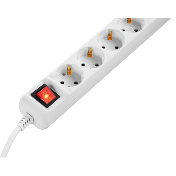 2E Power strip 5XSchuko with switch, 3G*1.5mm, 1.5m, white 2E-U05ESM1.5