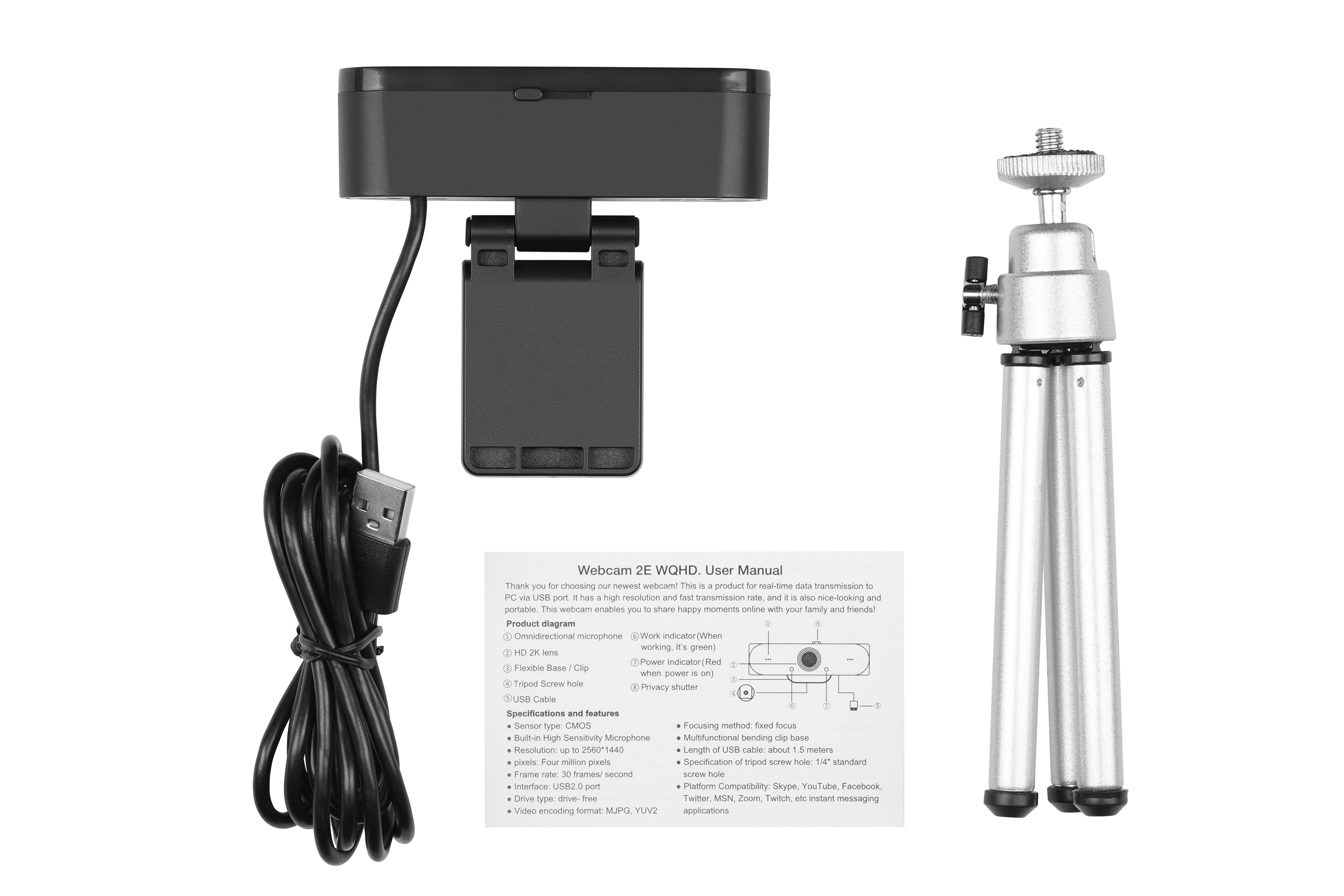 2E WQHD Webcam | 3MPX |  2560x1440 | 2E-WC2K