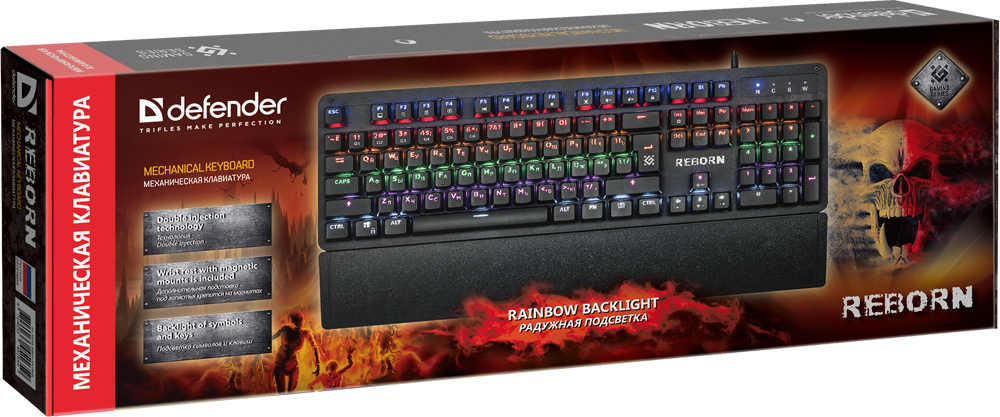 Defender Mechanicalgaming keyboard, RU, anti-ghost, rainbow Reborn GK-165DL