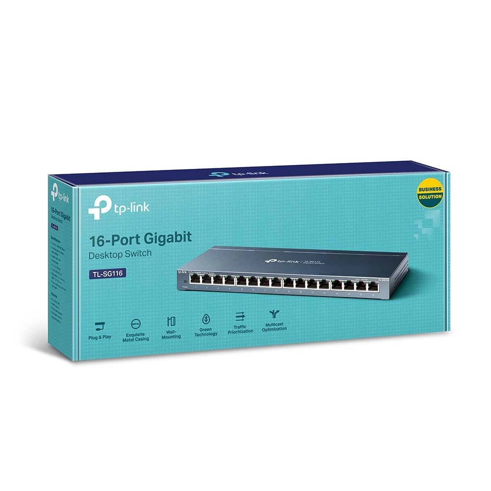 TP-Link, TL-SG116, 16-Port Gigabit Desktop Switch, 16 10/100/1000Mbps Auto-Negotiation RJ45.