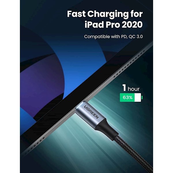 Ugreen US316 (70427) USB Type-C to Type-C 100W PD Fast Charging Cable, 1m, Black