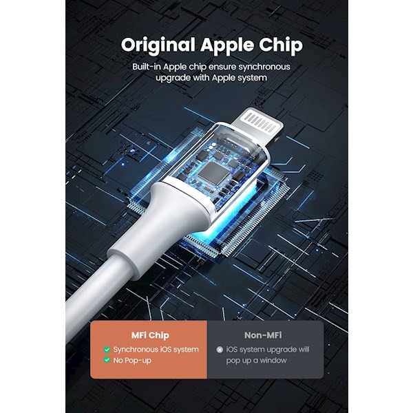 Ugreen 80822, MFi, USB-A Male to Lightning Male Cable Nickel Plating ABS Shell 1m (Black)