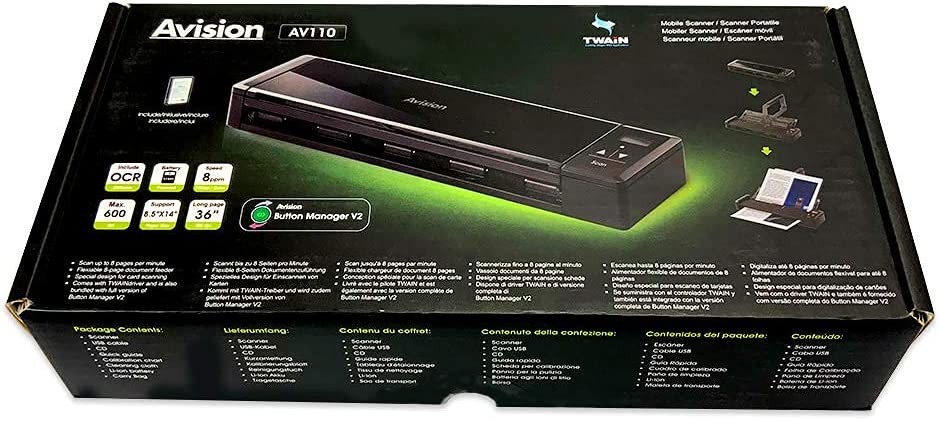 Avision Micube AV110W Mobile Image Scanner | A4 | ADF | 8 ppm | USB 2.0 | CIS 9.22.007A FF-1301S