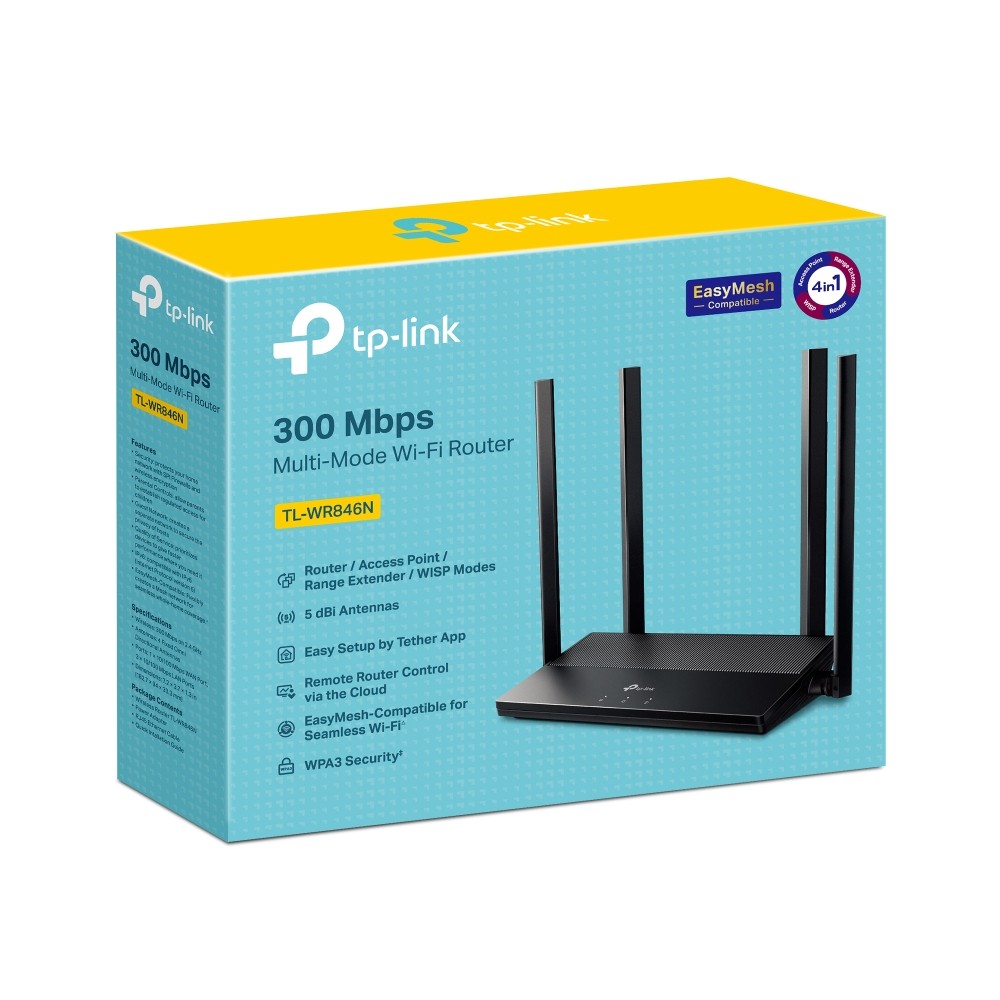 TP-Link, TL-WR846N, 300 Mbps Multi-Mode Wi-Fi Router 4× 5dbi antennas and 2×2 MIMO deliver strong .