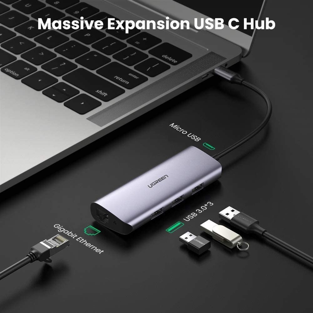 Ugreen 60718 USB-C to 3 x USB 3.0+RJ45+Micro USB Multifunction