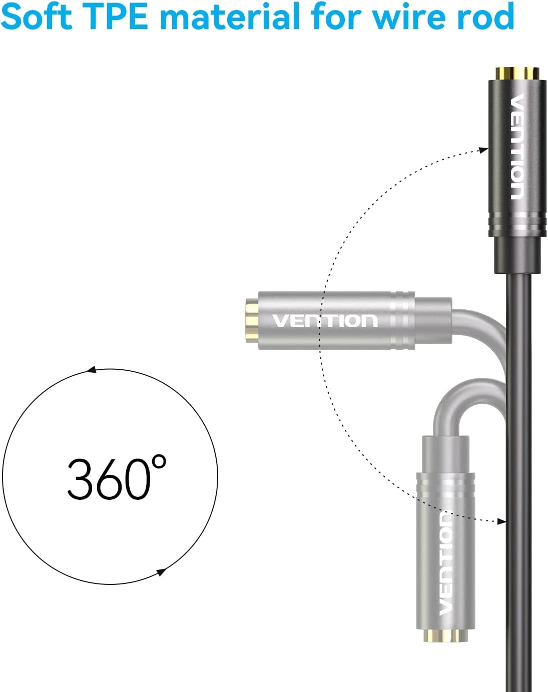 Vention Type-C to Dual 3.5mm Female Audio Cable | 0.3M Black Metal Type BGBBY