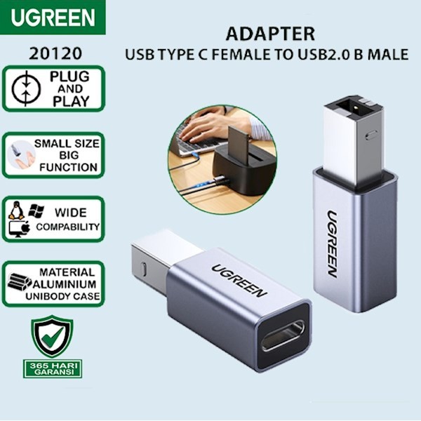Ugreen US382 (20120), USB-B To USB-C, Adapter, Grey