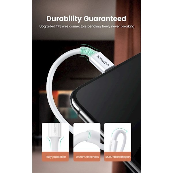 Ugreen 80822, MFi, USB-A Male to Lightning Male Cable Nickel Plating ABS Shell 1m (Black)