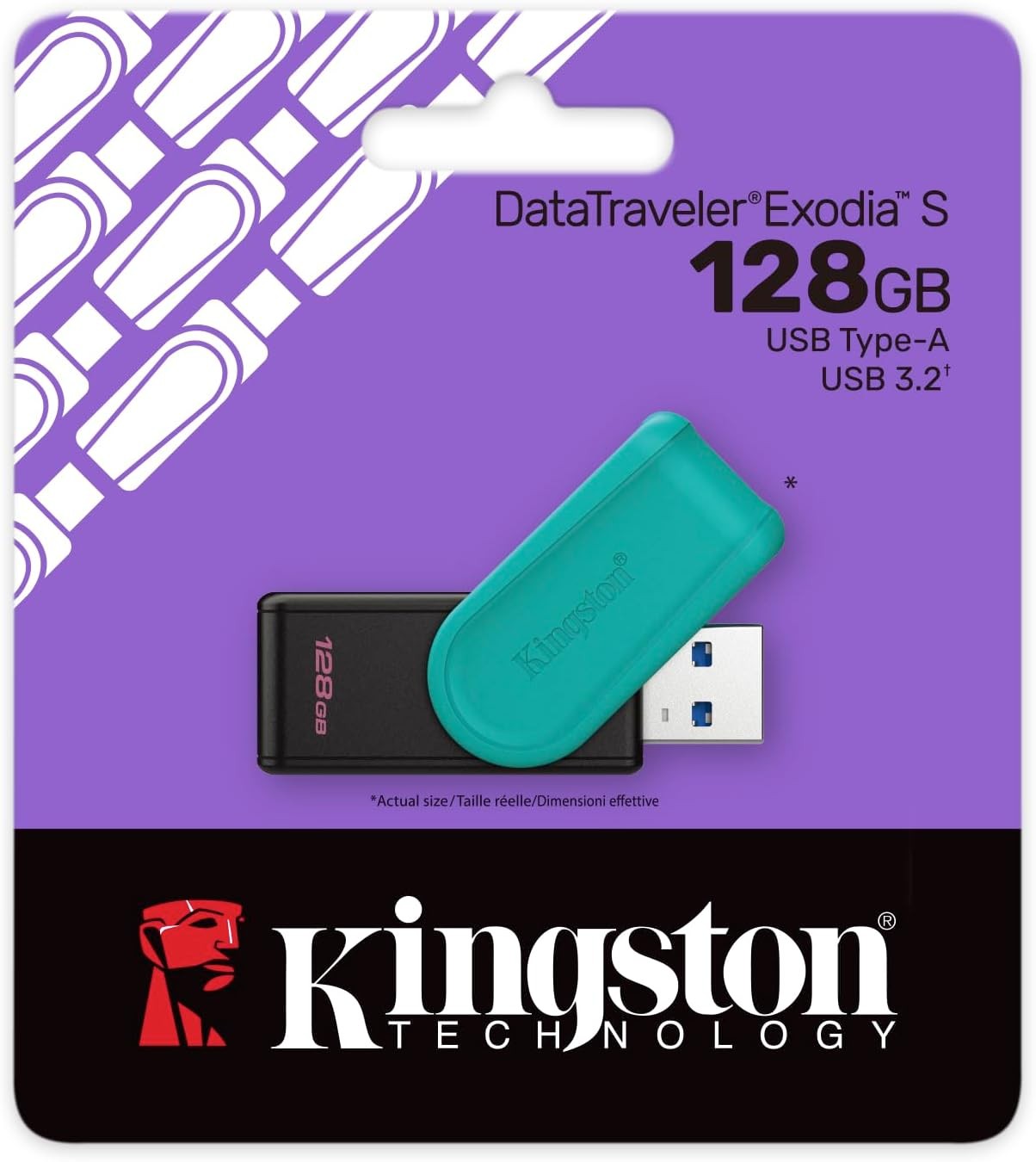 Kingston DataTraveler Exodia S USB Flash Drive - 128GB - USB 3.2 Gen 1 - USB Type A - Black/Turquoise