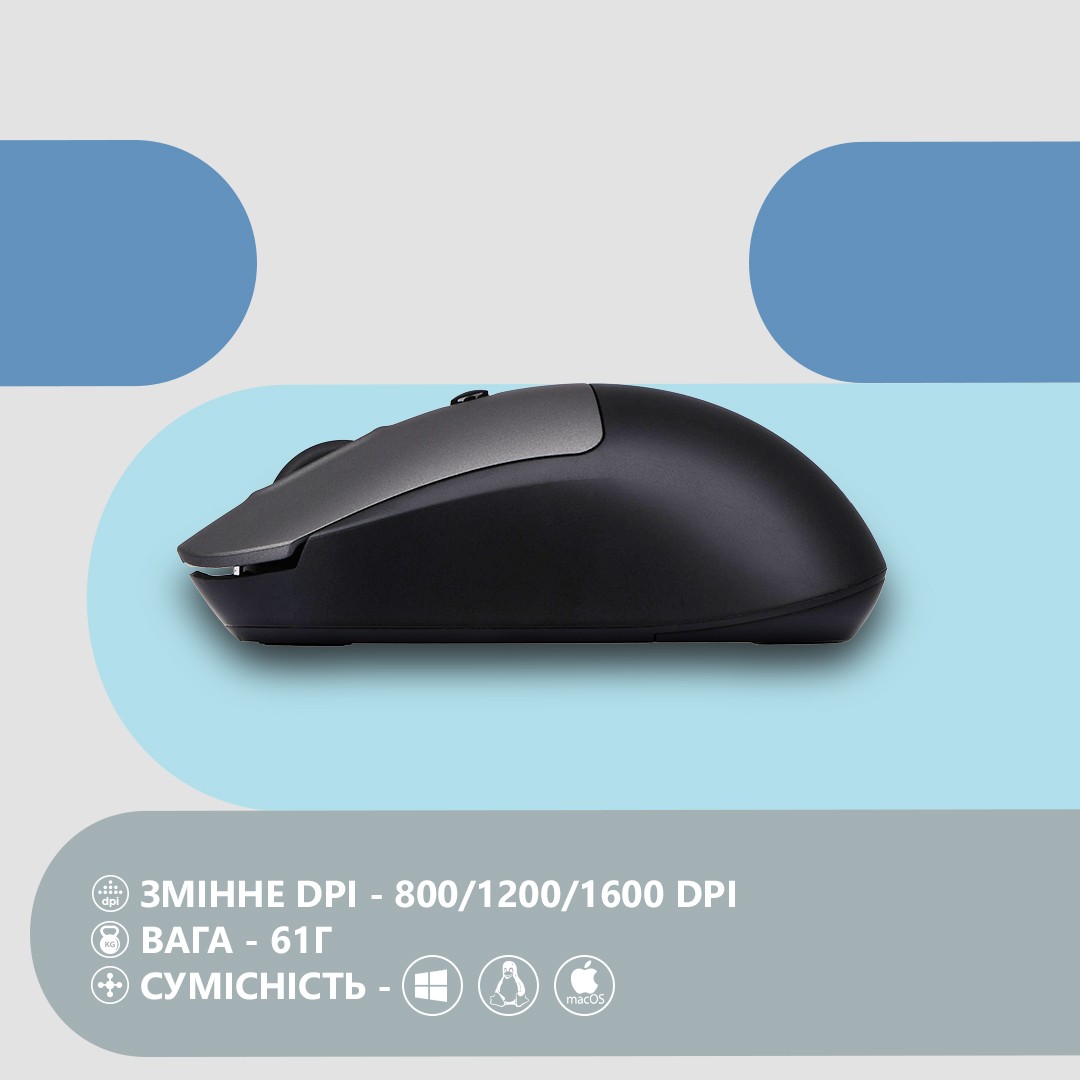 2E Mouse MF218 Silent, WL/BT, black-grey 2E-MF218WBG