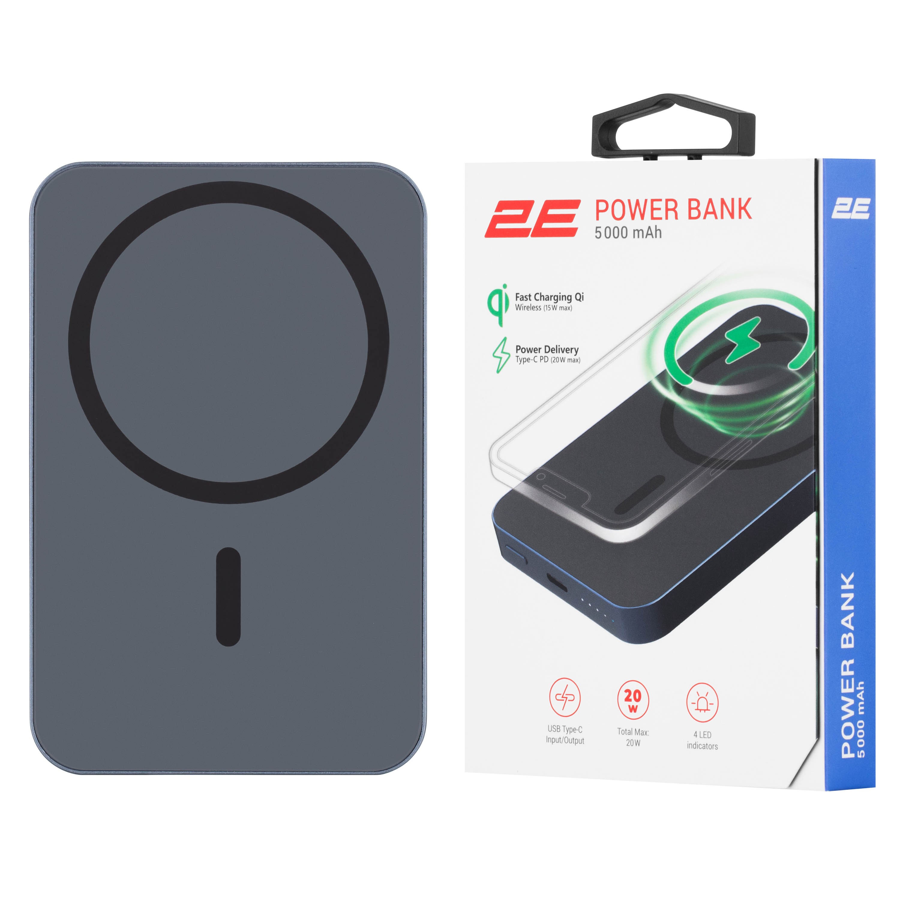 2E Power Bank Wireless QI 5000mAh, 20W, blue 2E-PB0545-BLUE