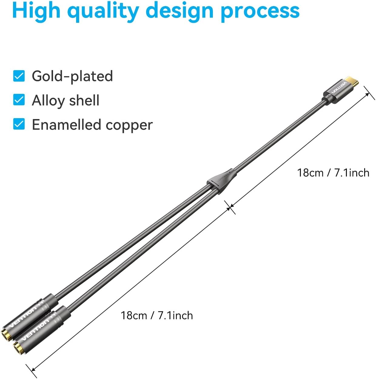 Vention Type-C to Dual 3.5mm Female Audio Cable | 0.3M Black Metal Type BGBBY