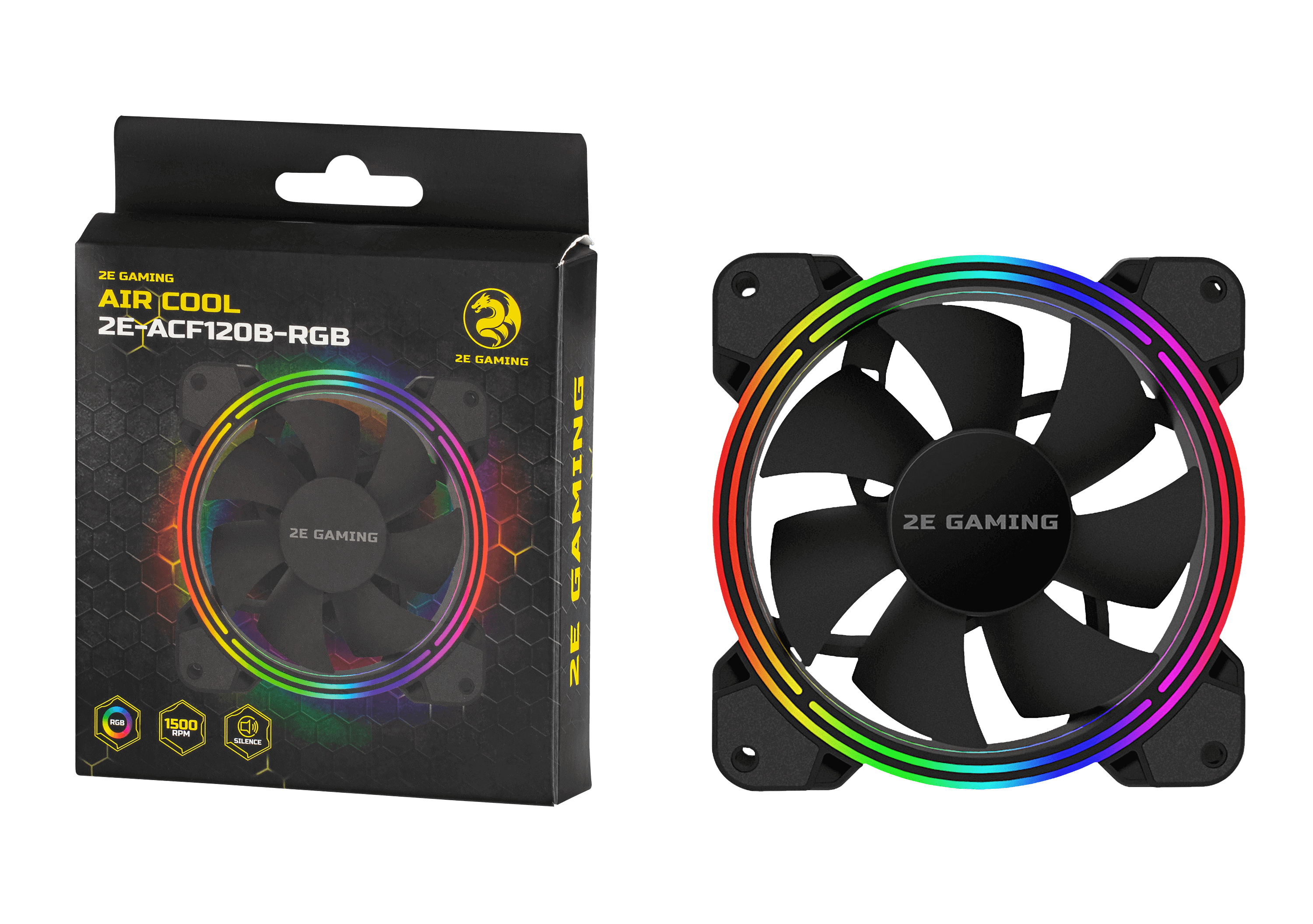 2E GAMING Case fan AIR COOL ACF120B-RGB, 120mm, 1300rpm, 4pin PWM+3pin, 24.8dBa 2E-ACF120B-RGB