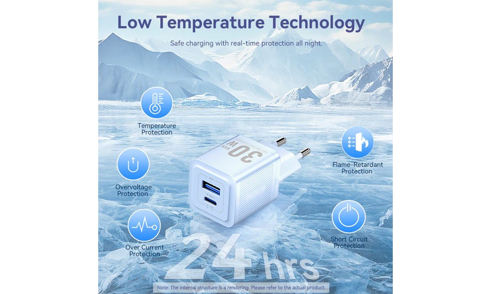 Vention FEQB0-EU 2-Port USB (C + A) GaN Charger (30W/30W) EU-Plug Black