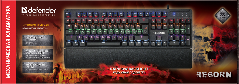 Defender Mechanicalgaming keyboard, RU, anti-ghost, rainbow Reborn GK-165DL