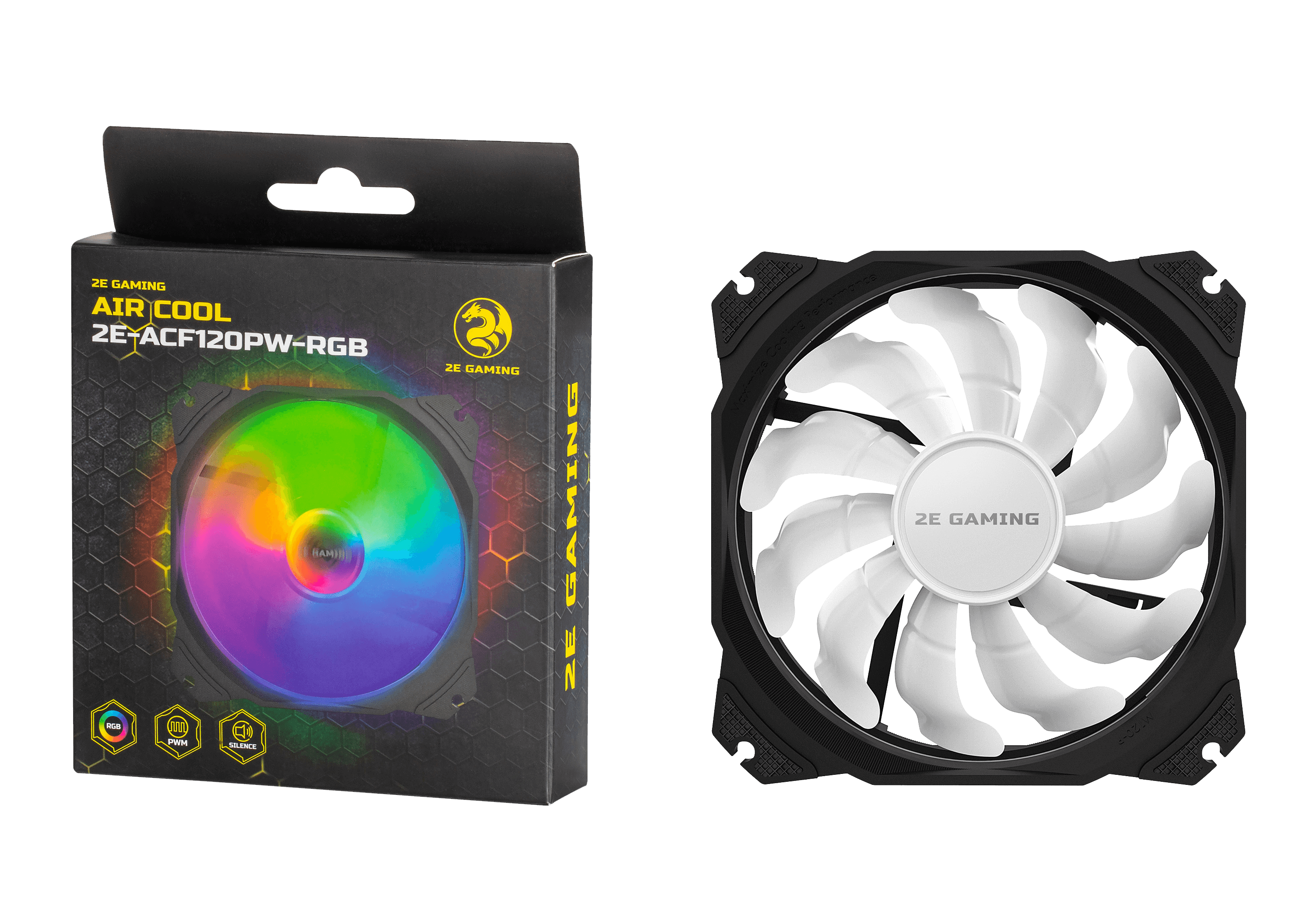 2E GAMING Case fan 2E GAMING AIR COOL ACF120PW-RGB, 120mm, 800-1700rpm, 4pin PWM, 19.4-33.8dBa 2E-ACF120PW-RGB