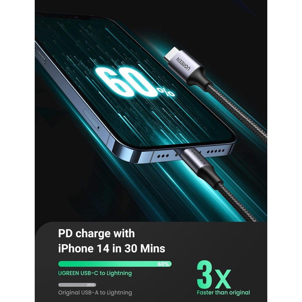 Ugreen US304 (60760), MFi USB-C to Lightning Cable, 1.5m, Black