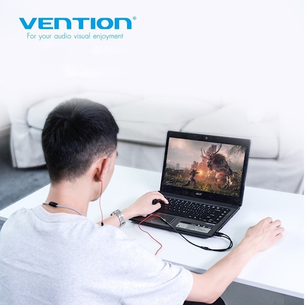 Vention BBTBY 2*3.5mm Male to 4 Pole 3.5mm Female Audio Cable 0.3M Black ABS Type