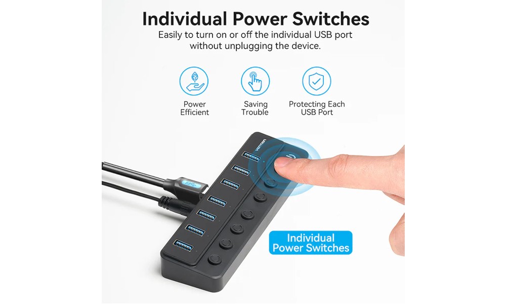Vention CHXB0-EU USB B 3.0 to USB 3.0 x7 Hub with Individual Power Switches