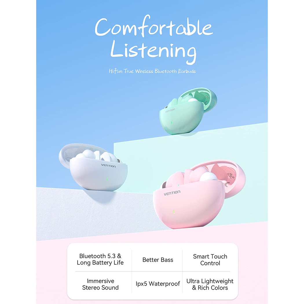 Vention NBFW0 HiFun Ture Wireless Bluetooth Earbuds White