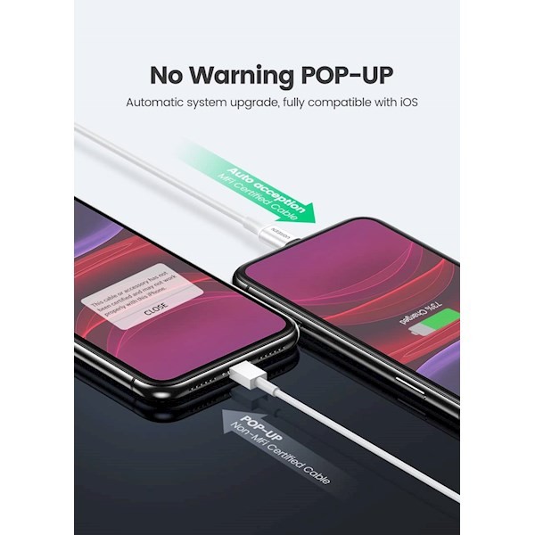 Ugreen 80822, MFi, USB-A Male to Lightning Male Cable Nickel Plating ABS Shell 1m (Black)