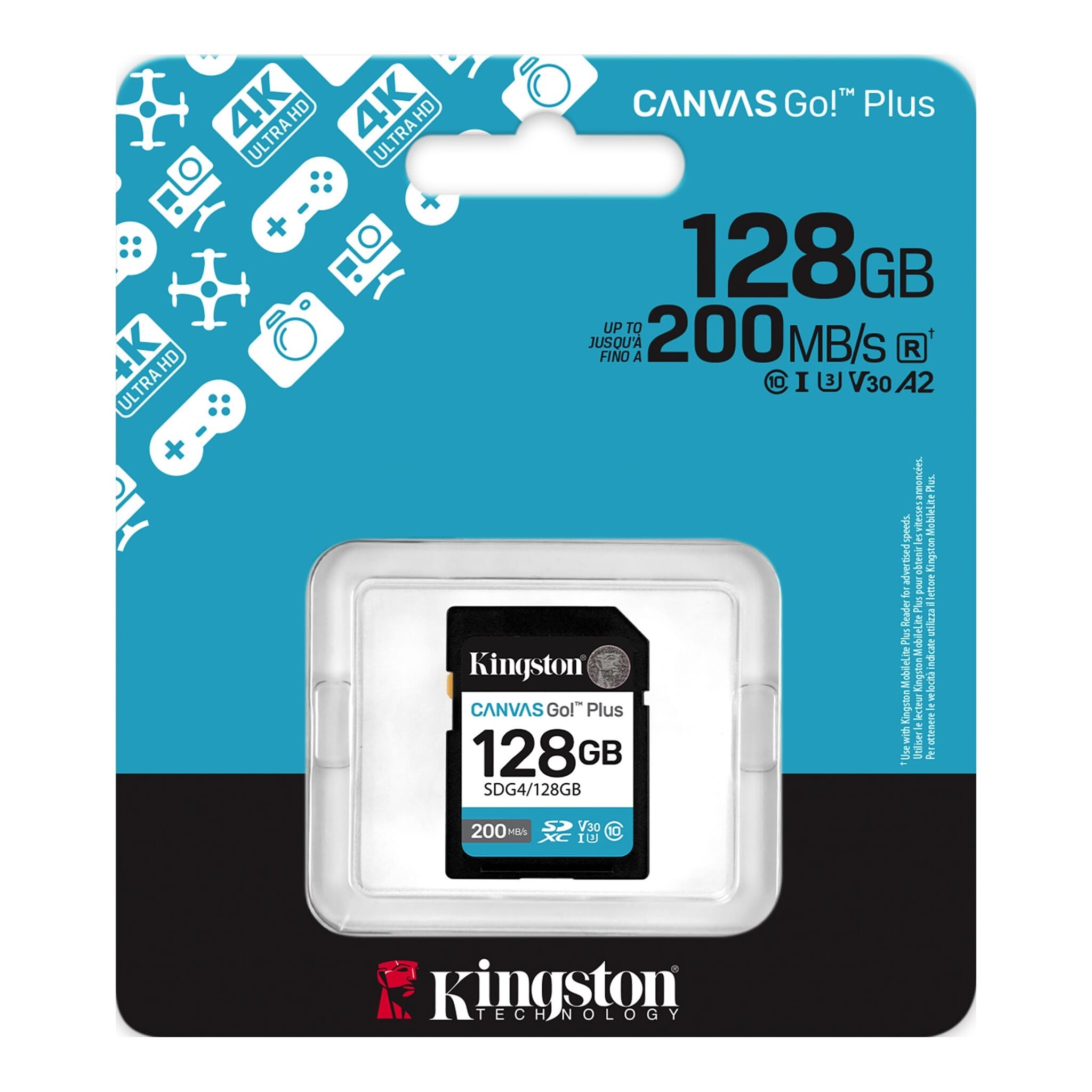 Kingston Canvas Go Plus 128GB SD Card | Up to 200MB/s | Class 10, UHS-I, U3, V30 | SDG4/128GB