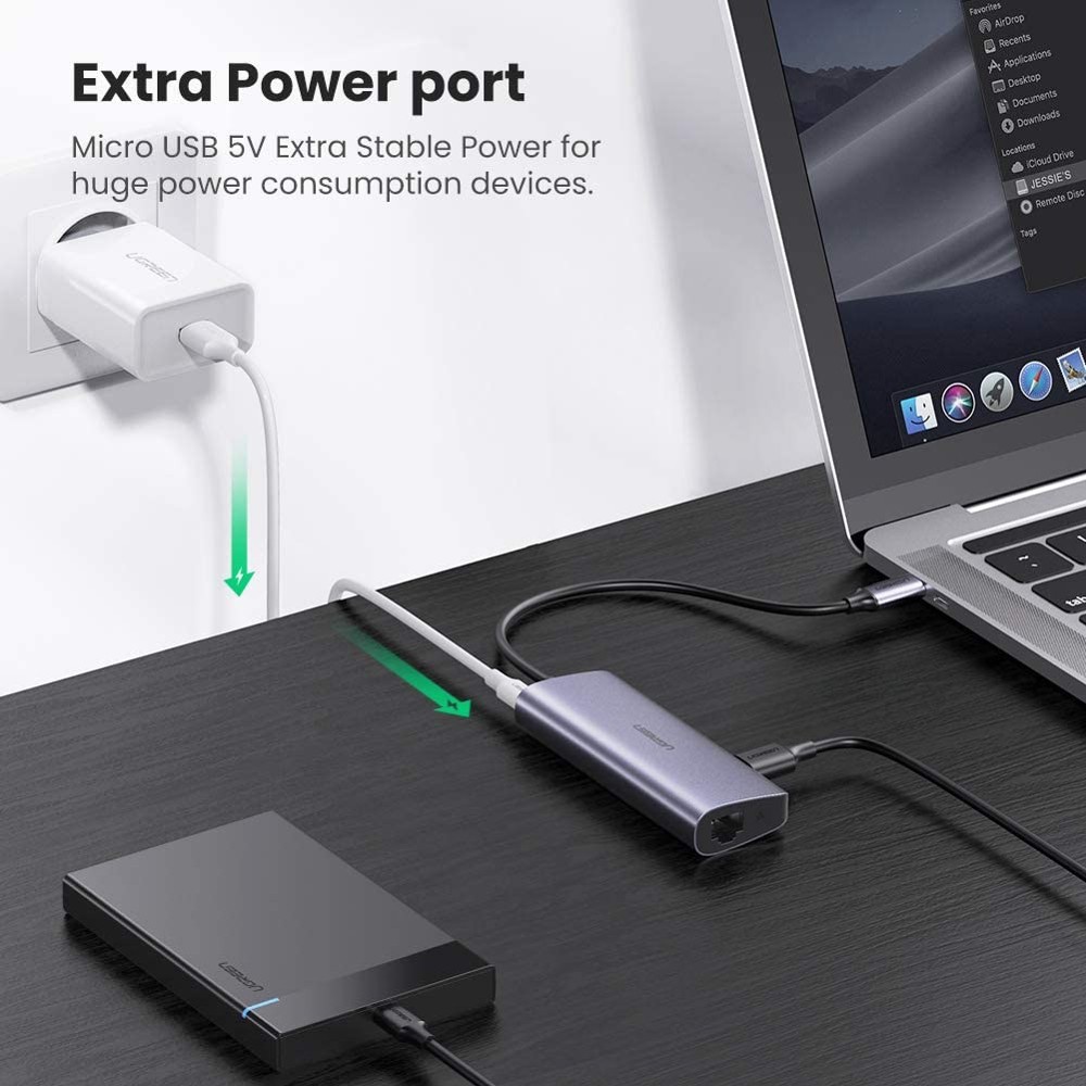 Ugreen 60718 USB-C to 3 x USB 3.0+RJ45+Micro USB Multifunction